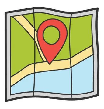 Map location icon in doodle design. Illustrazione stock