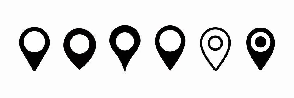 Map location icon. Long simple map mark, symbol pointer, black on white backg Stock Illustration