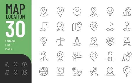 Map Location Line Editable Icons set. Stock Illustration