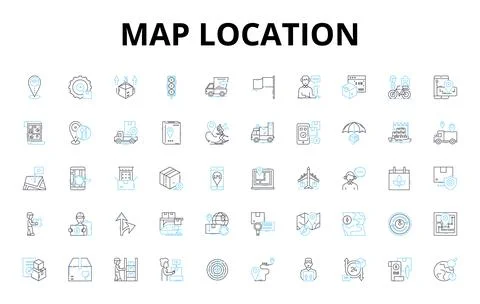 Map location linear icons set. Coordinates, Geolocation, Plot, Navigator, Area Ilustración de archivo
