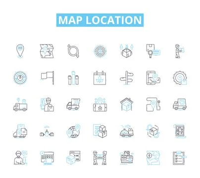 Map location linear icons set. Coordinates, Geolocation, Plot, Navigator, Area Ilustración de archivo