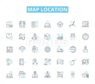 Map location linear icons set. Coordinates, Geolocation, Plot ...