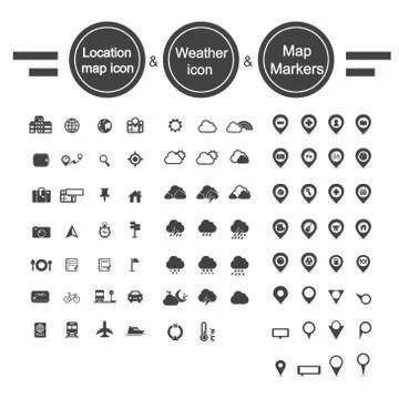 Map location map marker and weather icon Stock Illustration