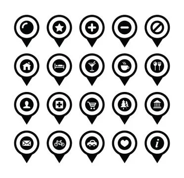 Map location markers, pointers vector buttons set Illustrazione stock