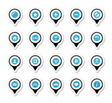 Map location markers, pointers vector icons set Stock Illustration