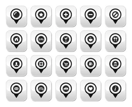 Map location markers, pointers vector buttons set 스톡 일러스트