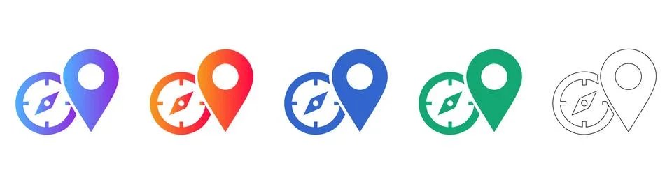 Map Location Pin and Compass Icons Set Stock Illustration
