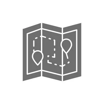 Map with location pin, delivery package route, logistics grey icon. Stock Illustration