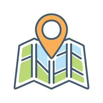 Map location pin. Folded map with a pin marking a location. Perfect for tra.. Stock Illustration