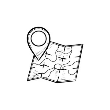 Map with location pin hand drawn outline doodle icon. 스톡 일러스트