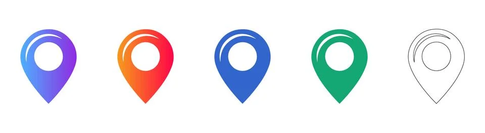 Map Location Pin Icons in Gradient and Outline Ilustração Stock
