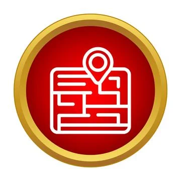 Map with location pin inside red circle button Stock Illustration