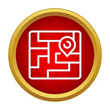 Map with location pin inside red circle icon Stock Illustration