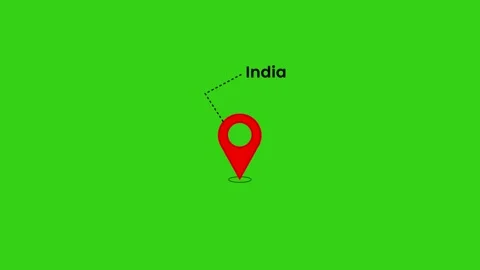 Map location pin marker pointing to India animation isolated on green background Video stock 345807167