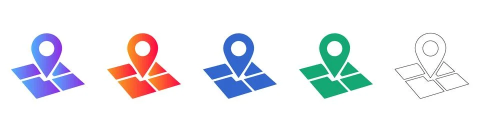 Map Location Pin Navigation Icon Set Stock Illustration