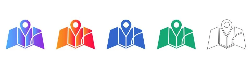 Map Location Pin Navigation Icon Set Stock Illustration