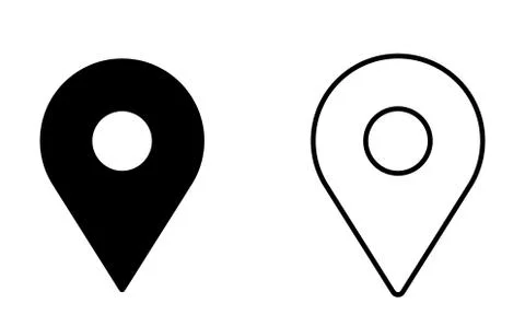 Map Location Pin Place. Black Solid and Outline Illustration Isolated on a Wh 库存插图