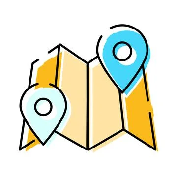 Map with location pins showing navigation destination Stock Illustration