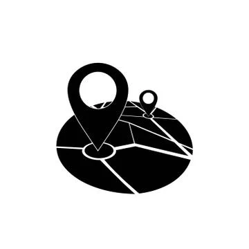 Map location, pointer, geo pin icon in black or geolocation, gps navigator, on Stock Illustration