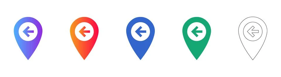Map Location Pointer Icon Set with Left Arrow Illustrazione stock