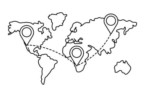 Map with location pointers in black and white Stock Illustration