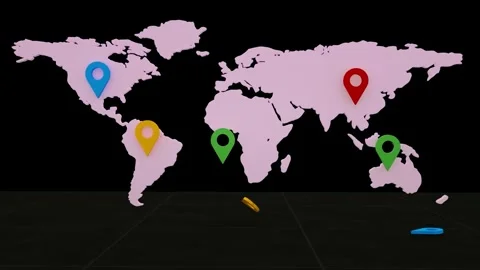 Map Location Pointers Icons 3D Animated Video Stock Footage 311306201
