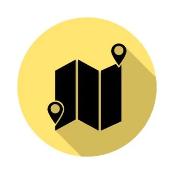 Map, location simple vector icon in long shadow style Stock Illustration