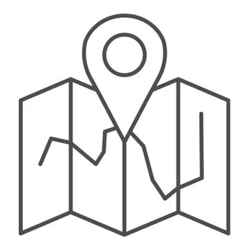 Map location thin line icon. Map with pin vector illustration isolated on white Stock Illustration