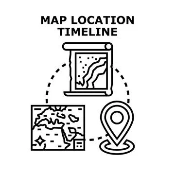 Map location timeline showing historical geographical tracking Stock Illustration