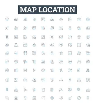 Map location vector line icons set. Map, Location, Coordinates, Geography, Track Stock Illustration