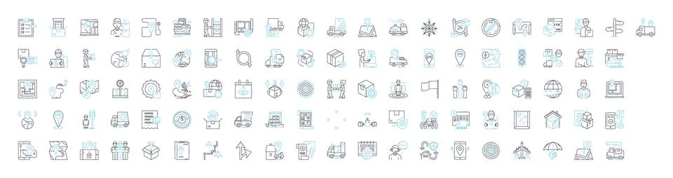 Map location vector line icons set. Map, Location, Coordinates, Geography, Track Stock Illustration