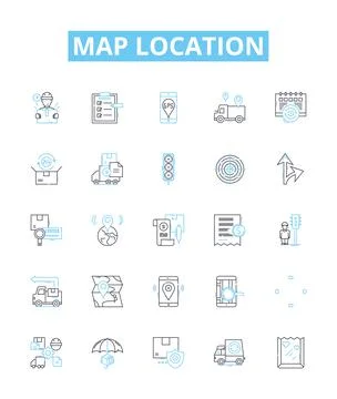 Map location vector line icons set. Map, Location, Coordinates, Geography, Track Stock Illustration