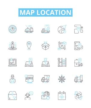 Map location vector line icons set. Map, Location, Coordinates, Geography, Track Stock Illustration
