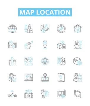 Map location vector line icons set. Map, Location, Coordinates, Geography, Track Stock Illustration