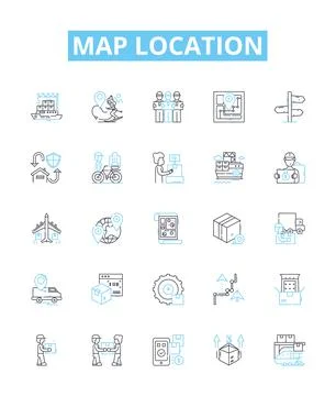 Map location vector line icons set. Map, Location, Coordinates, Geography, Track Stock Illustration