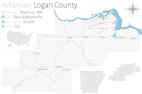 Map of Logan County in Arkansas 库存插图