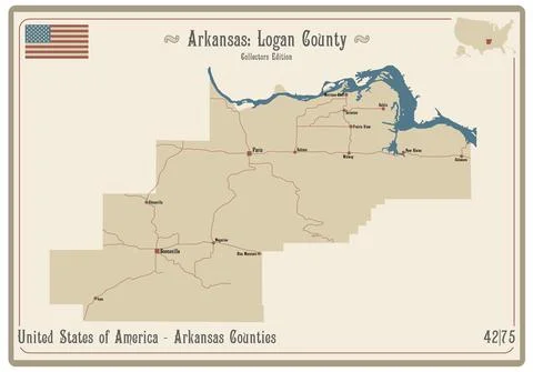 Map of Logan County in Arkansas Stock Illustration