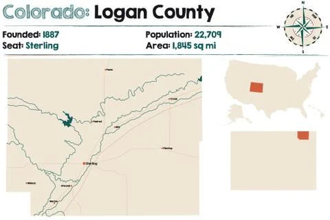 Map of Logan County in Colorado Stock Illustration