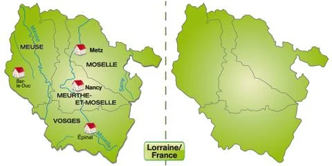 Map of lorraine with borders in green Stock Illustration