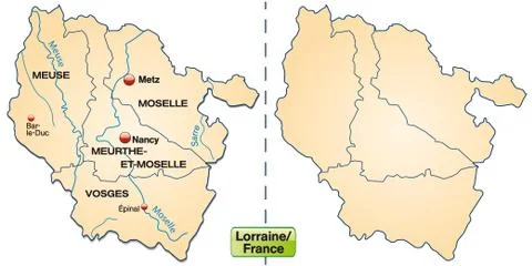 Map of lorraine with borders in pastel orange Stock Illustration