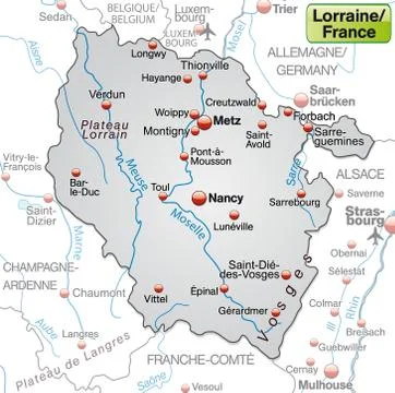 Map of lorraine as an overview map in gray Stock Illustration