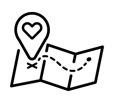 Map of love icon. Flat heart pictogram for web. Line stroke. Simple symbol is Stock Illustration