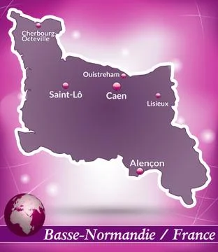 Map of lower normandy with abstract background in violet Stock Illustration