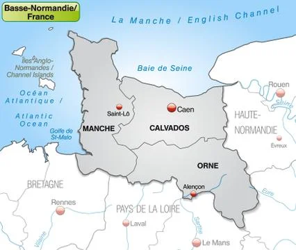 Map of lower normandy with borders in gray Illustrazione stock