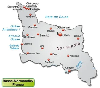 Map of lower normandy as an overview map in gray Stock Illustration