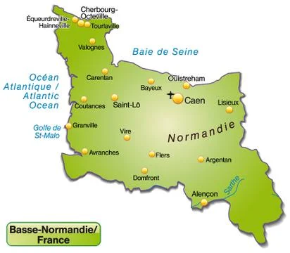 Map of lower normandy as an overview map in green Stock Illustration