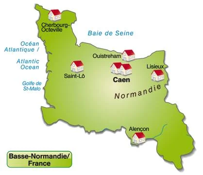 Map of lower normandy as an overview map in green Stock Illustration