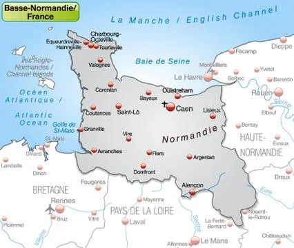 Map of lower normandy as an overview map in gray Stock Illustration