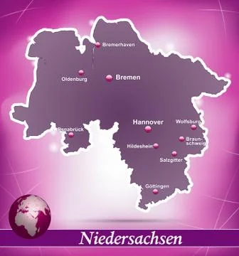 Map of lower saxony with abstract background in violet Stock Illustration