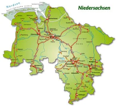 Map of lower saxony with highways Stock Illustration